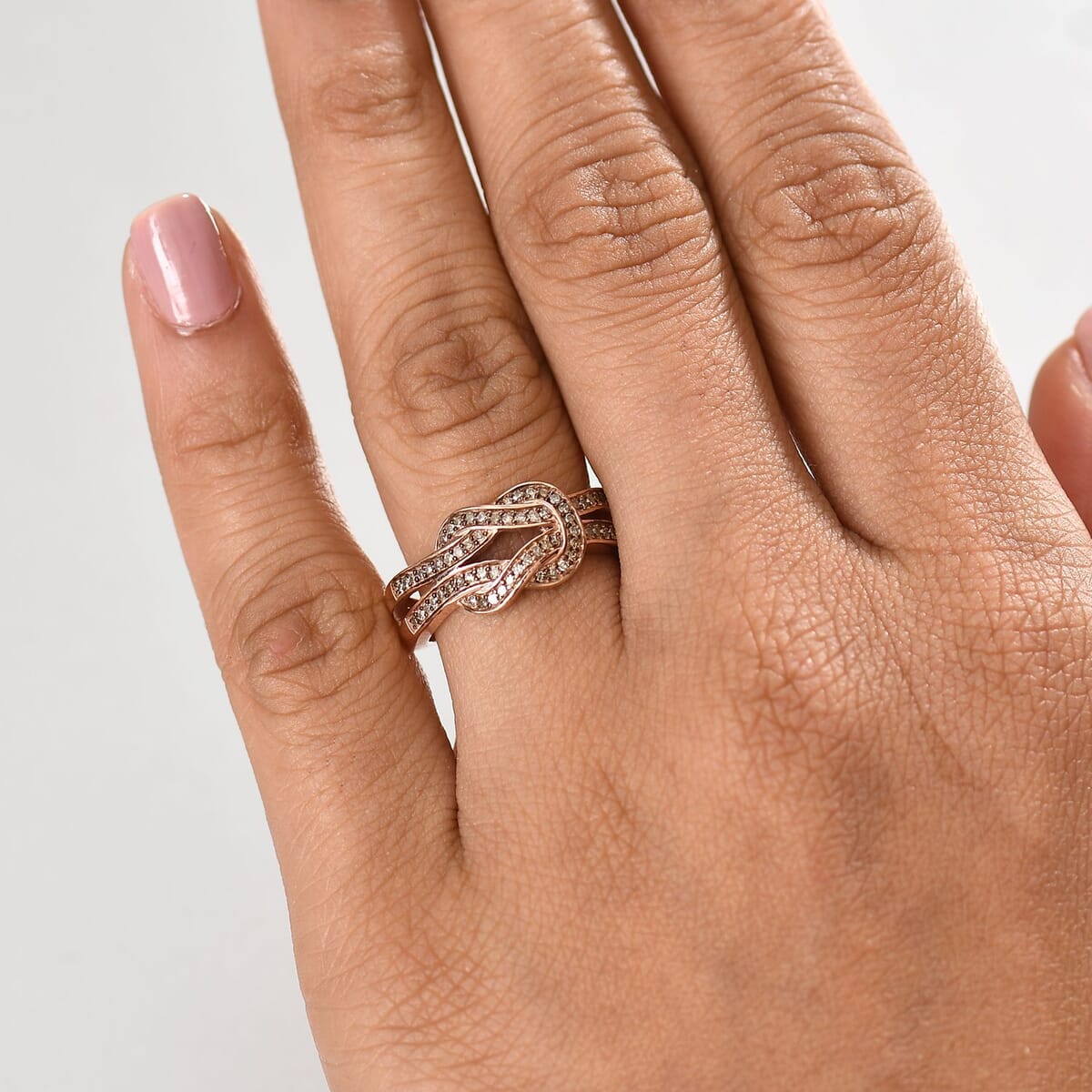 D'Joy Natural Champagne Diamond 0.25 ctw Granny Knot Ring in 18K Vermeil Rose Gold Over Sterling Silver (Size 9.0) image number 2