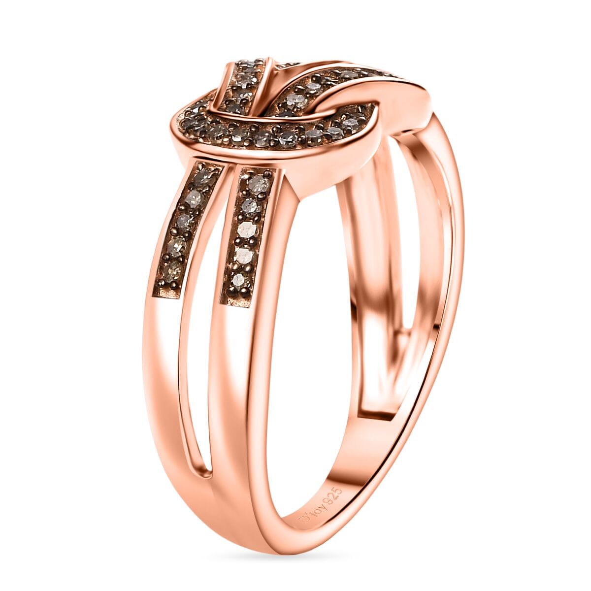 D'Joy Natural Champagne Diamond 0.25 ctw Granny Knot Ring in 18K Vermeil Rose Gold Over Sterling Silver (Size 9.0) image number 3