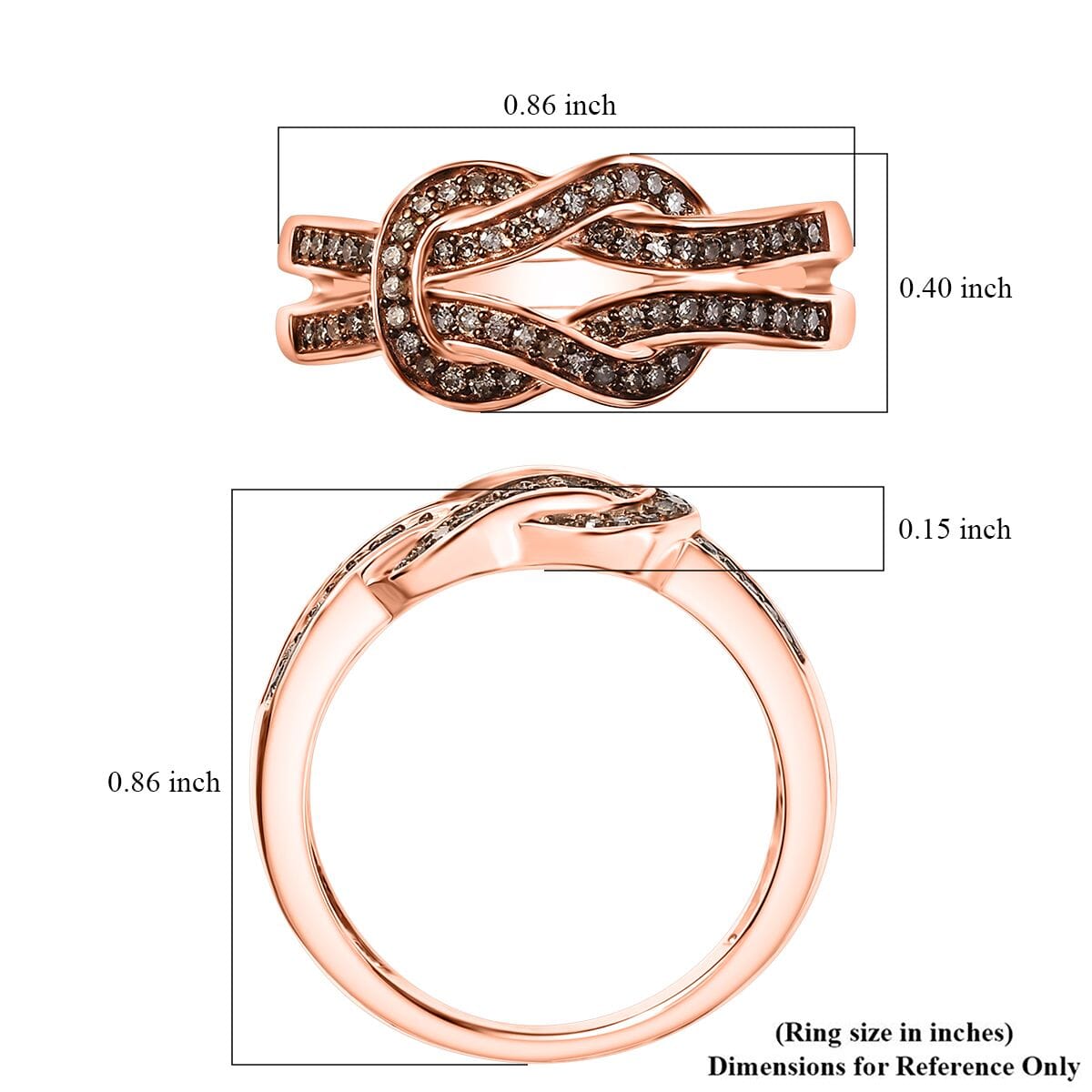 D'Joy Natural Champagne Diamond 0.25 ctw Granny Knot Ring in 18K Vermeil Rose Gold Over Sterling Silver (Size 9.0) image number 5