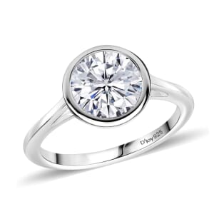 Simulated Diamond Solitaire Ring in Platinum Over Sterling Silver (Size 5.0)