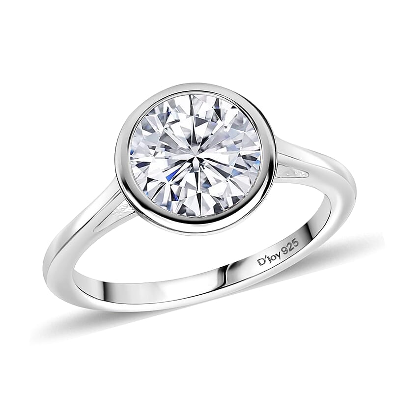 Simulated Diamond Solitaire Ring in Platinum Over Sterling Silver (Size 5.0)