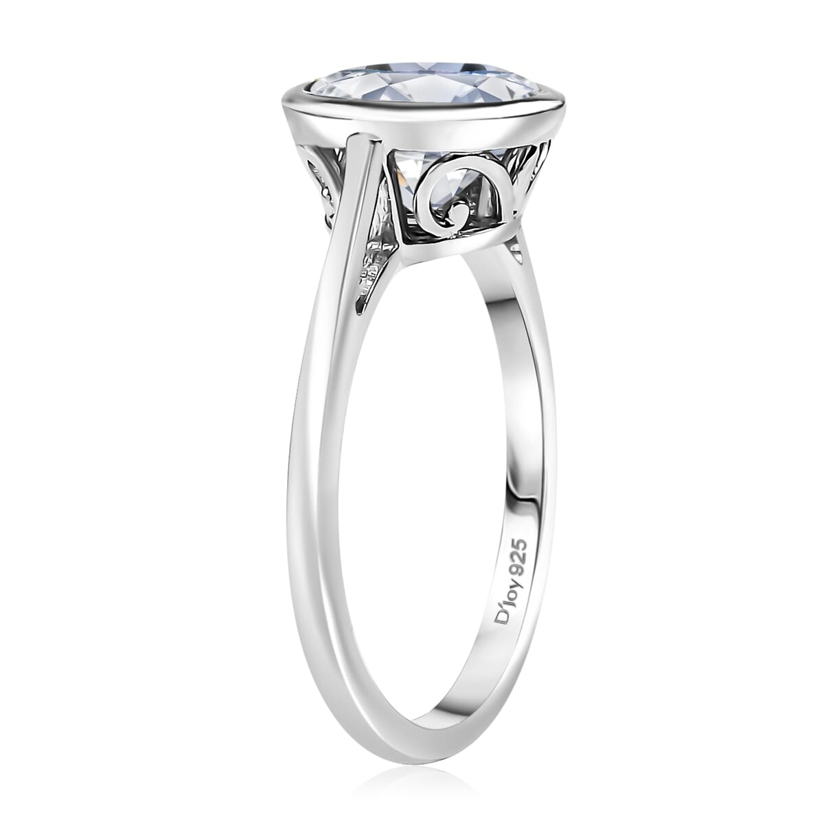 Simulated Diamond Solitaire Ring in Platinum Over Sterling Silver (Size 5.0) image number 3
