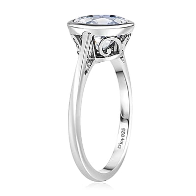 Simulated Diamond Solitaire Ring in Platinum Over Sterling Silver (Size 5.0)