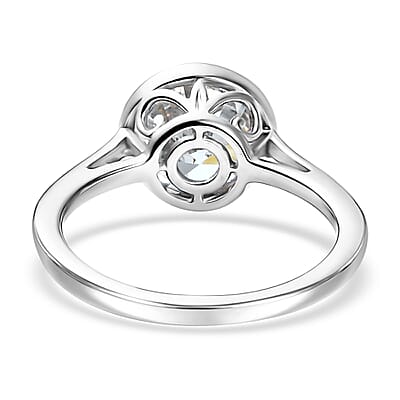 Simulated Diamond Solitaire Ring in Platinum Over Sterling Silver (Size 5.0)