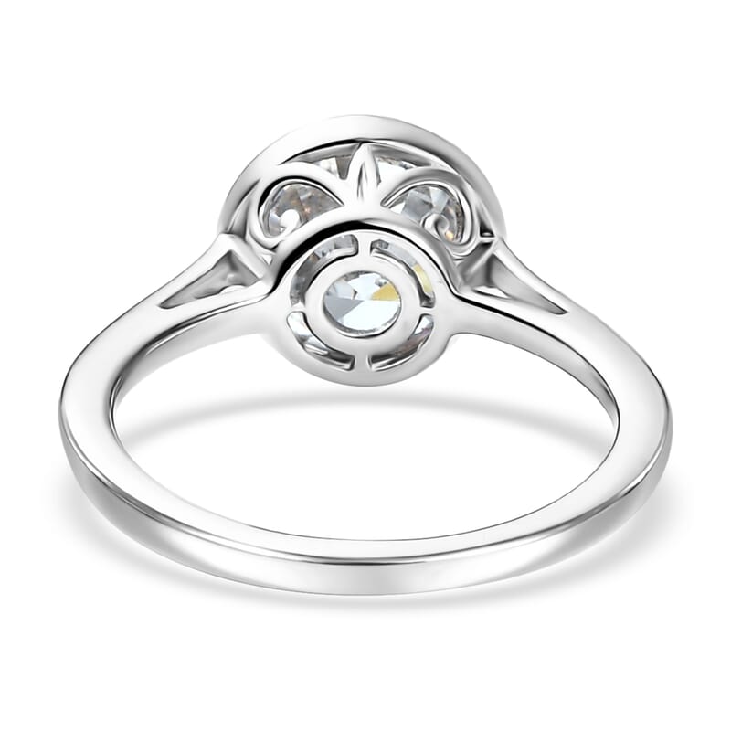 Simulated Diamond Solitaire Ring in Platinum Over Sterling Silver (Size 5.0)