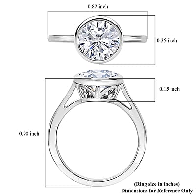 Simulated Diamond Solitaire Ring in Platinum Over Sterling Silver (Size 5.0)
