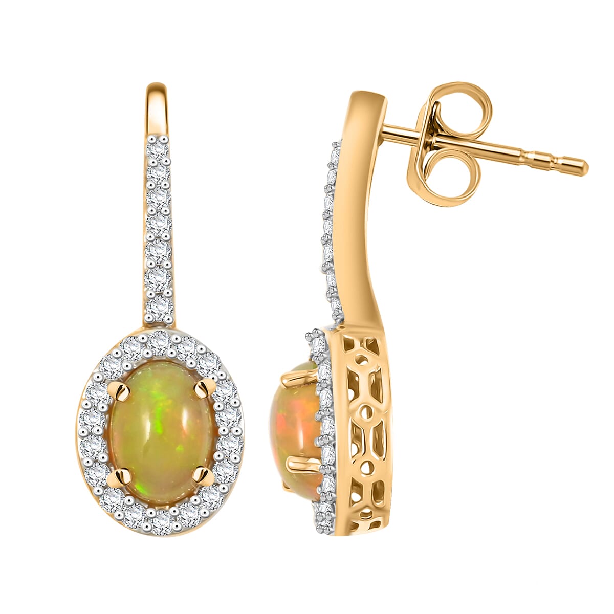 AAA Ethiopian Welo Opal and White Diamond SI 2.50 ctw Earrings in 14K Yellow Gold  image number 0
