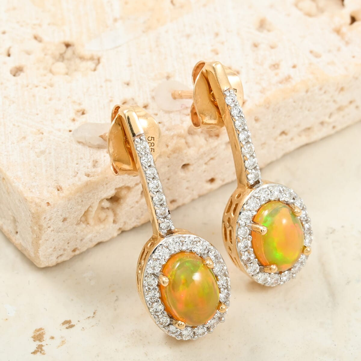 AAA Ethiopian Welo Opal and White Diamond SI 2.50 ctw Earrings in 14K Yellow Gold  image number 1
