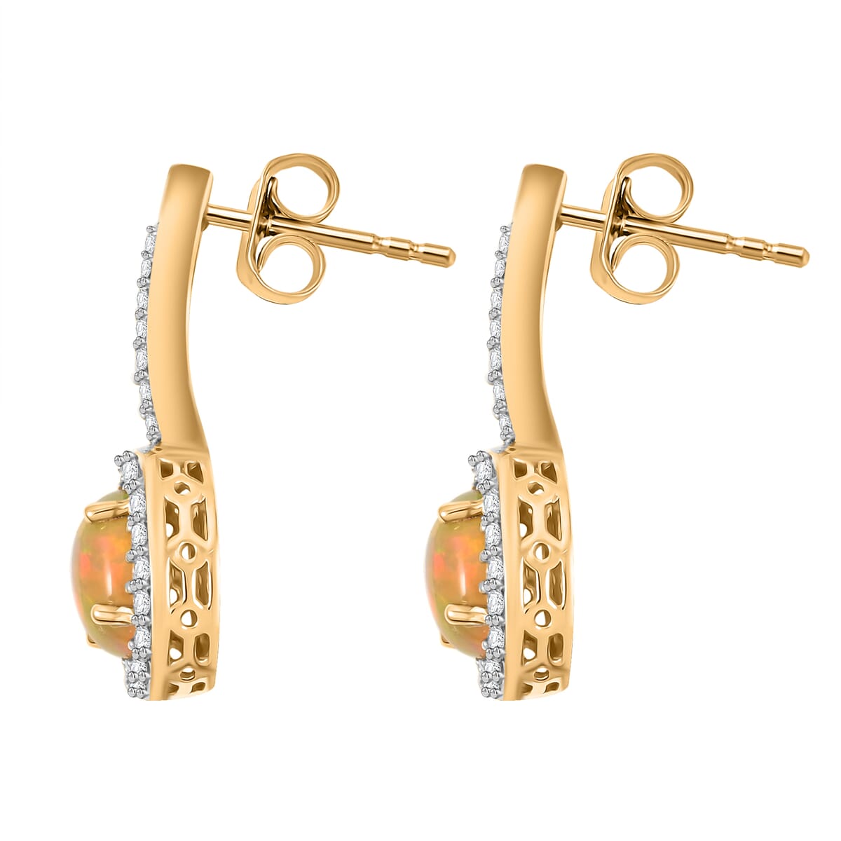 AAA Ethiopian Welo Opal and White Diamond SI 2.50 ctw Earrings in 14K Yellow Gold  image number 3