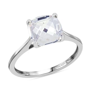 J Francis Embellished with Crystal by Swarovski Ring in Platinum Over Sterling Silver (Size 5.0)