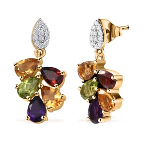 AAA Multi Gemstone 4.15 ctw Earrings in 14K Yellow Gold