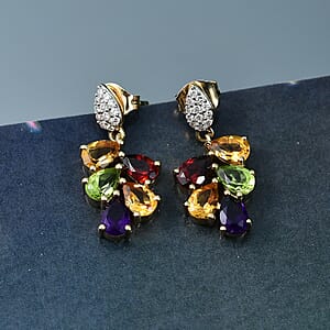 AAA Multi Gemstone 4.15 ctw Earrings in 14K Yellow Gold