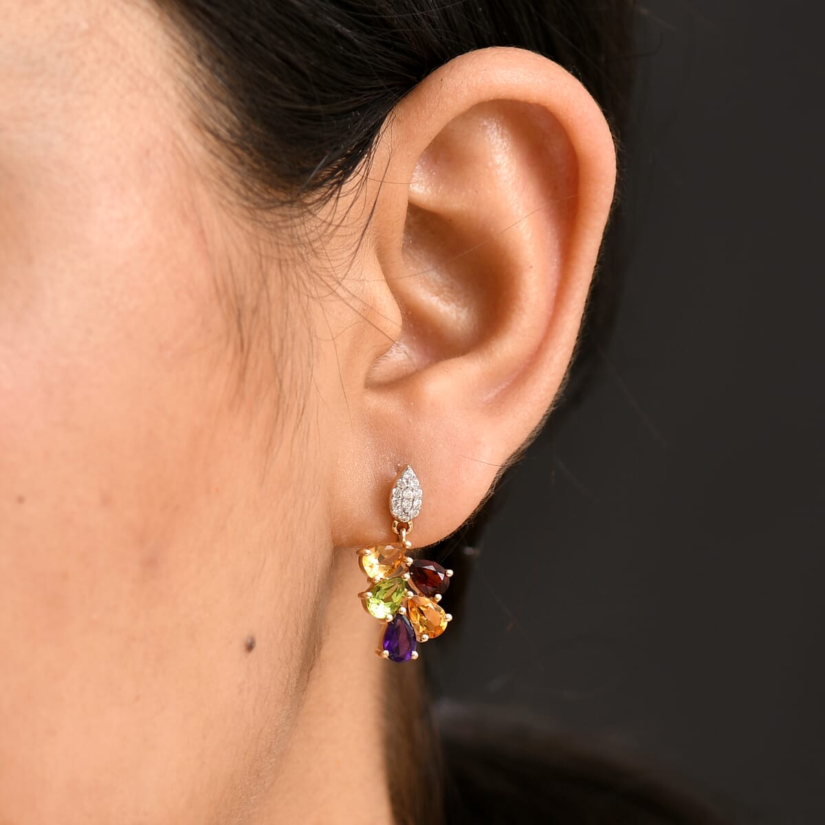 AAA Multi Gemstone 4.15 ctw Earrings in 14K Yellow Gold image number 2