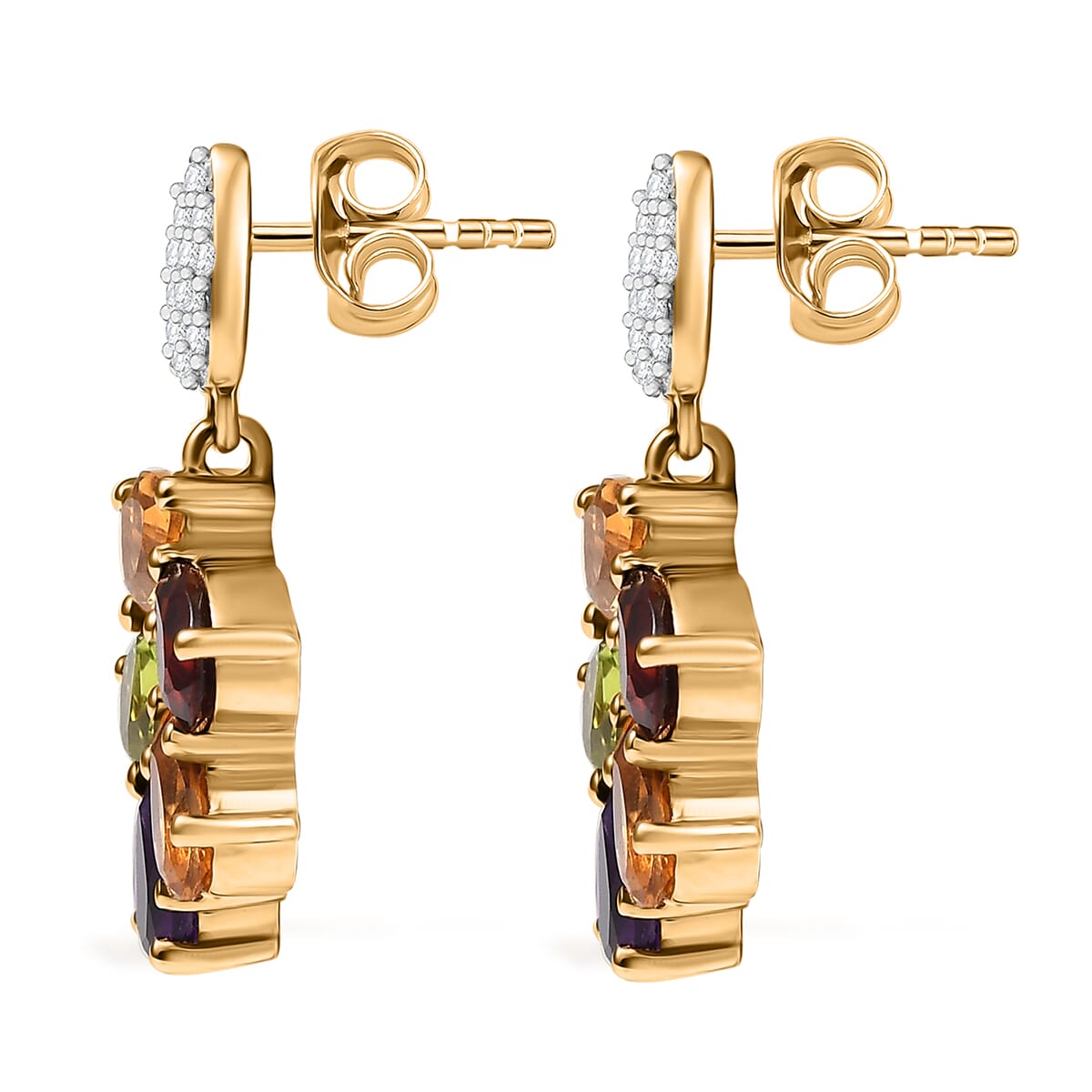 AAA Multi Gemstone 4.15 ctw Earrings in 14K Yellow Gold image number 3