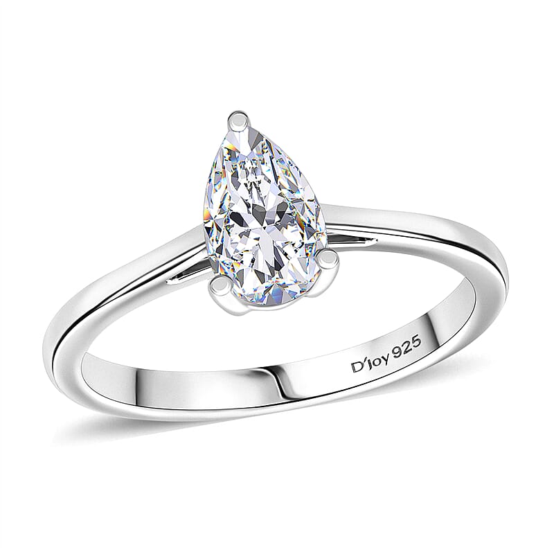 Simulated Diamond Ring in Platinum Over Sterling Silver (Size 6.75)