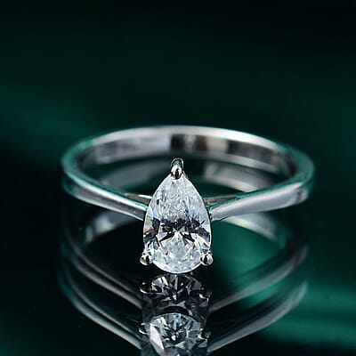 Simulated Diamond Ring in Platinum Over Sterling Silver (Size 6.75)