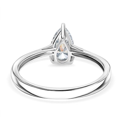 Simulated Diamond Ring in Platinum Over Sterling Silver (Size 6.75)