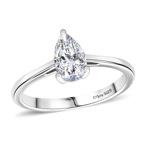 Simulated Diamond Ring in Platinum Over Sterling Silver (Size 7.0)