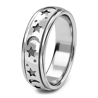 Moon Star Spinner Band Ring in Platinum Over Sterling Silver (Size 5.0) 4.20 Grams