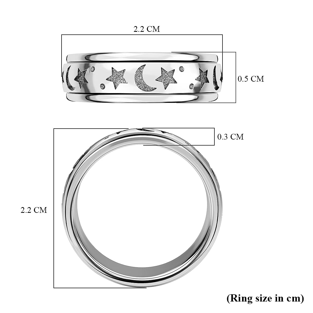 Moon Star Spinner Band Ring in Platinum Over Sterling Silver (Size 6.5) 4.20 Grams image number 5