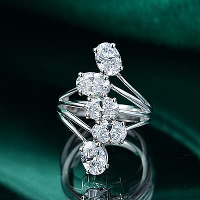 J Francis Embellished with Zirconia by Swarovski 3.75 ctw Ring in Platinum Over Sterling Silver (Size 5.5)