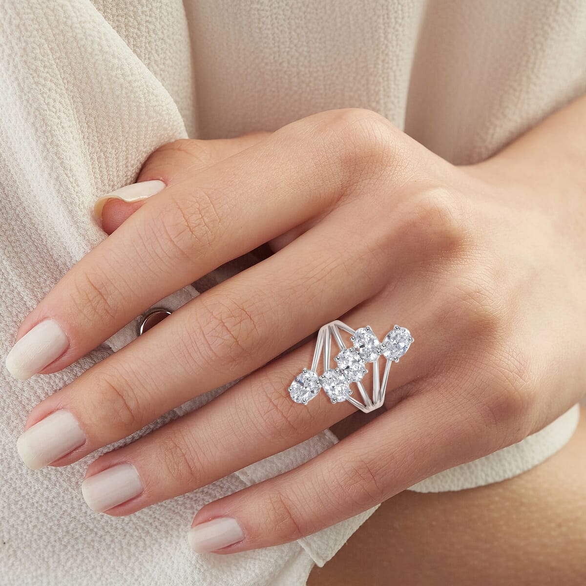 J Francis Embellished with Zirconia by Swarovski 3.75 ctw Ring in Platinum Over Sterling Silver (Size 5.5) image number 2