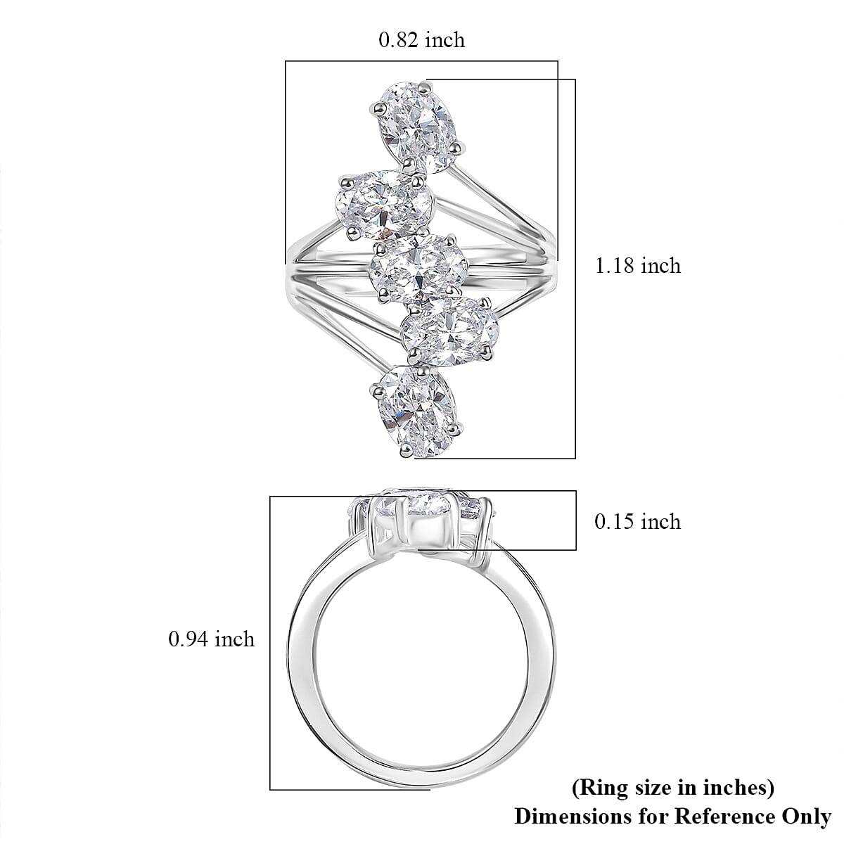 J Francis Embellished with Zirconia by Swarovski Ring in Platinum Over Sterling Silver (Size 5.5) 3.75 ctw