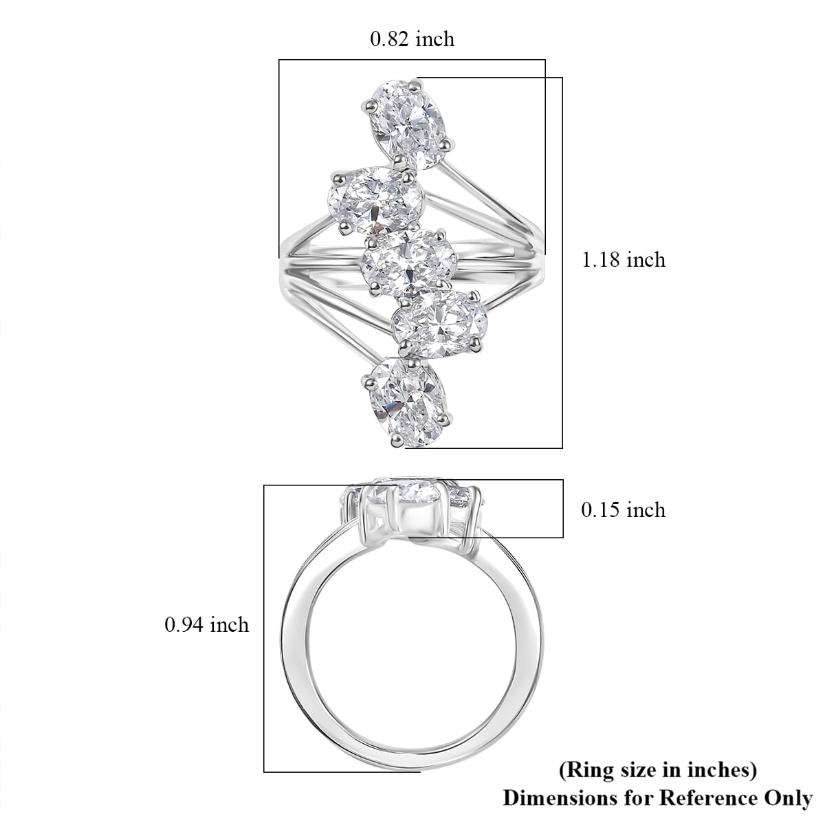 J Francis Embellished with Zirconia by Swarovski 3.75 ctw Ring in Platinum Over Sterling Silver (Size 5.5) image number 5