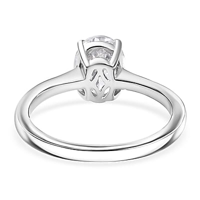 Simulated Diamond Solitaire Ring in Platinum Over Sterling Silver (Size 5.0)