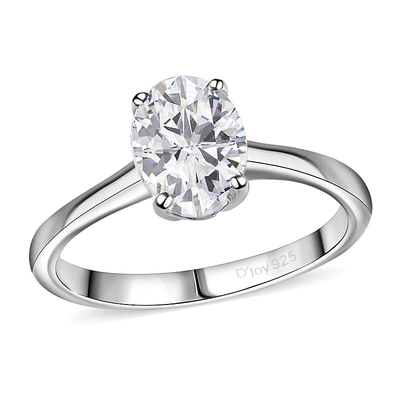 Simulated Diamond Solitaire Ring in Platinum Over Sterling Silver (Size 6.0)