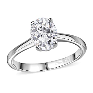 Simulated Diamond Solitaire Ring in Platinum Over Sterling Silver (Size 7.25)