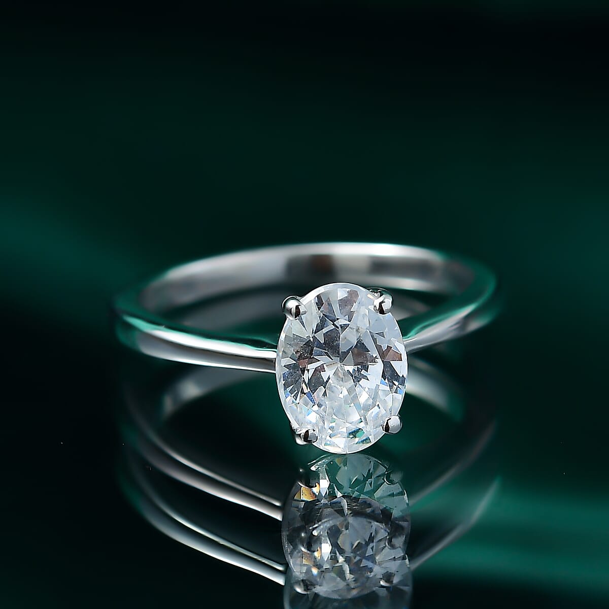 Simulated Diamond Solitaire Ring in Platinum Over Sterling Silver (Size 8.0) image number 1