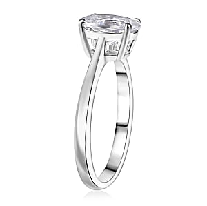 Simulated Diamond Solitaire Ring in Platinum Over Sterling Silver (Size 8.0)