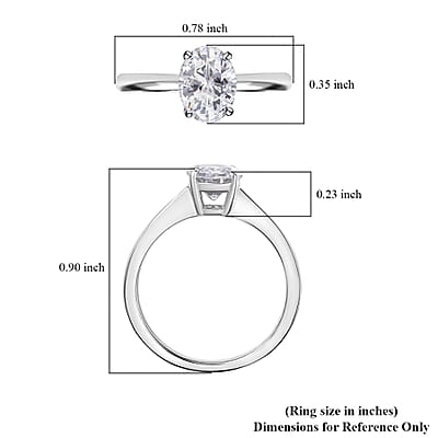 Simulated Diamond Solitaire Ring in Platinum Over Sterling Silver (Size 8.0)