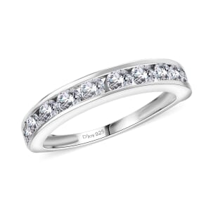 J Francis Embellished with Zirconia by Swarovski 1.00 ctw Half Eternity Ring in Platinum Over Sterling Silver (Size 5.0)