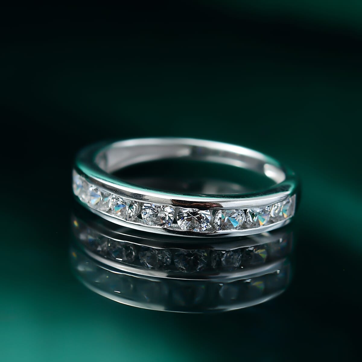 J Francis Embellished with Zirconia by Swarovski 1.00 ctw Half Eternity Ring in Platinum Over Sterling Silver (Size 5.0) image number 1