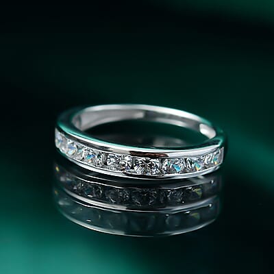 J Francis Embellished with Zirconia by Swarovski 1.00 ctw Half Eternity Ring in Platinum Over Sterling Silver (Size 5.0)