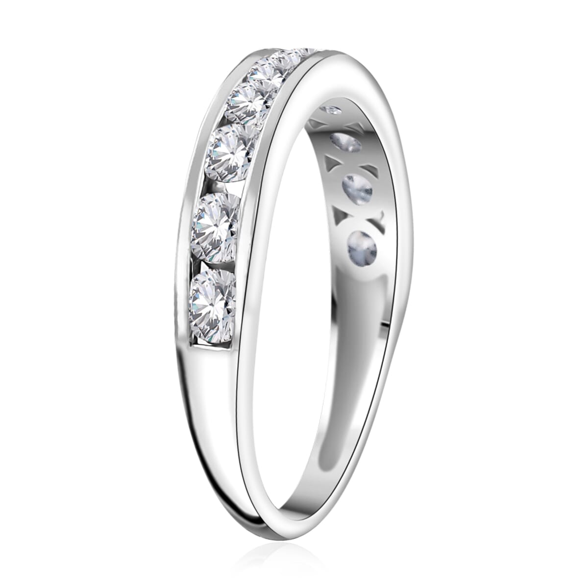 J Francis Embellished with Zirconia by Swarovski 1.00 ctw Half Eternity Ring in Platinum Over Sterling Silver (Size 5.0) image number 3