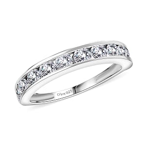 J Francis Embellished with Zirconia by Swarovski 1.00 ctw Half Eternity Ring in Platinum Over Sterling Silver (Size 6.0)
