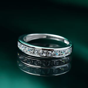 J Francis Embellished with Zirconia by Swarovski 1.00 ctw Half Eternity Ring in Platinum Over Sterling Silver (Size 6.0)