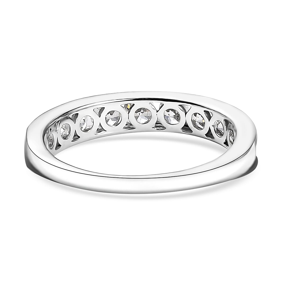 J Francis Embellished with Zirconia by Swarovski 1.00 ctw Half Eternity Ring in Platinum Over Sterling Silver (Size 5.0)