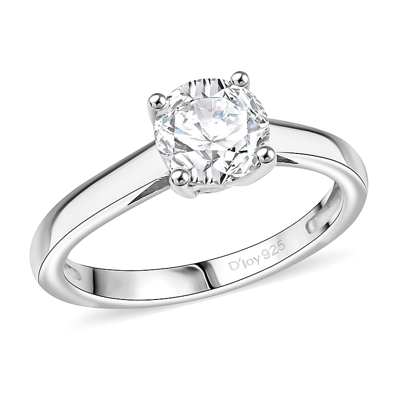 Simulated Diamond Ring in Platinum Over Sterling Silver (Size 5.0)