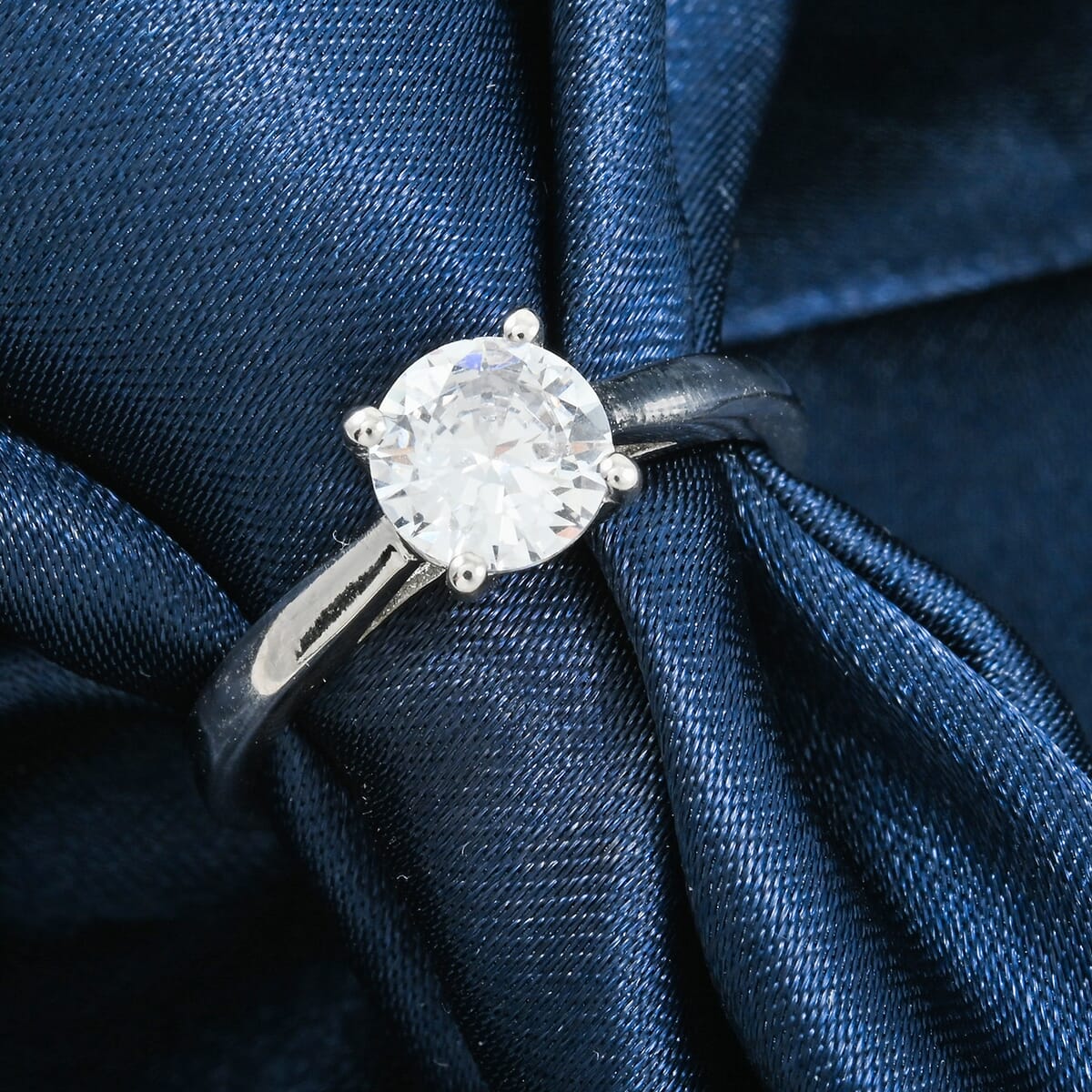 Simulated Diamond Ring in Platinum Over Sterling Silver (Size 5.0) image number 1