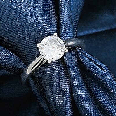 Simulated Diamond Ring in Platinum Over Sterling Silver (Size 5.0)