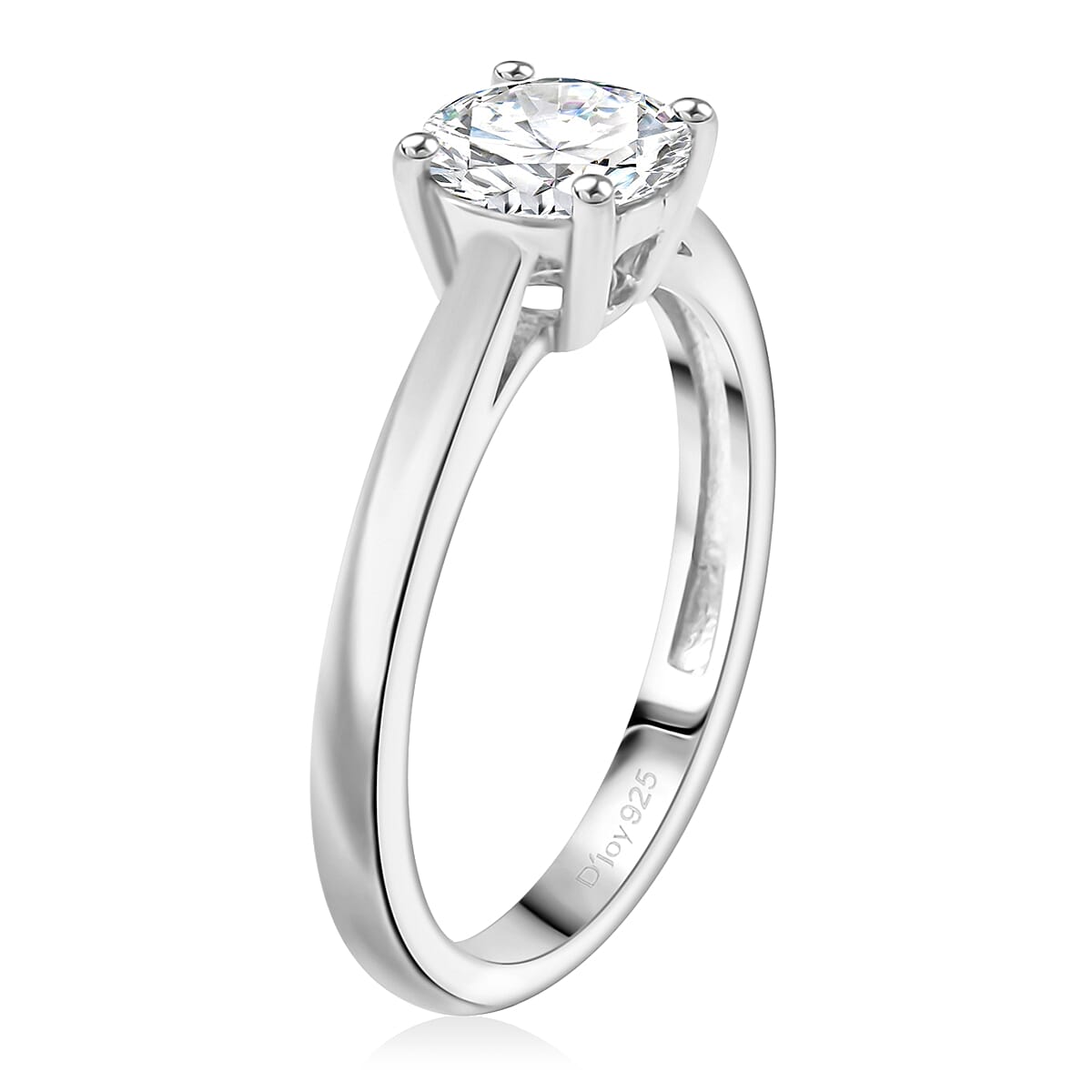 Simulated Diamond Ring in Platinum Over Sterling Silver (Size 5.0)