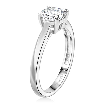 Simulated Diamond Ring in Platinum Over Sterling Silver (Size 5.0)