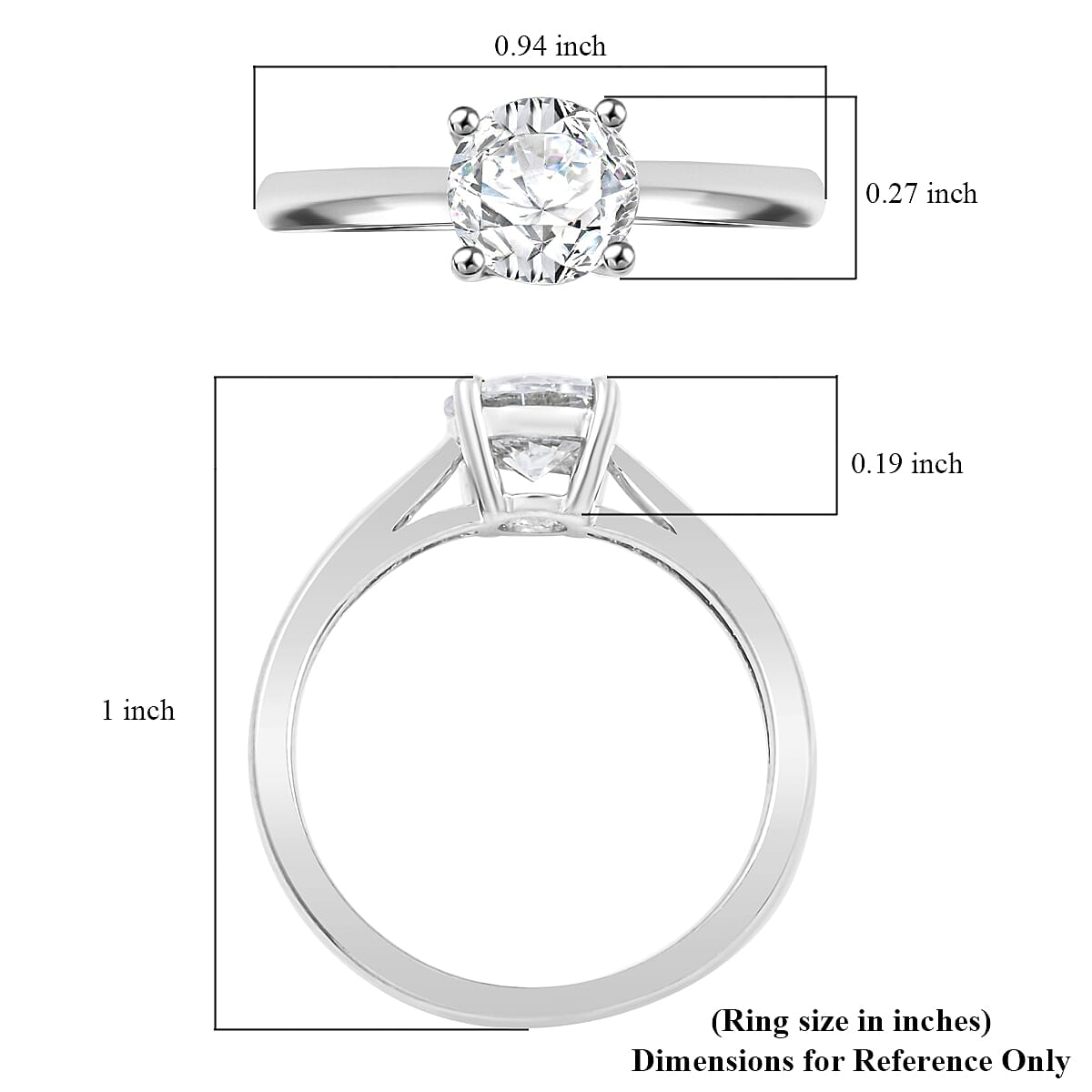Simulated Diamond Ring in Platinum Over Sterling Silver (Size 5.0)