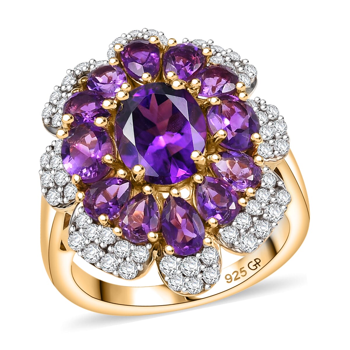 GP Italian Garden Collection African Amethyst and Multi Gemstone 4.90 ctw Ring in 18K Vermeil Yellow Gold Over Sterling Silver (Size 10.0) image number 0