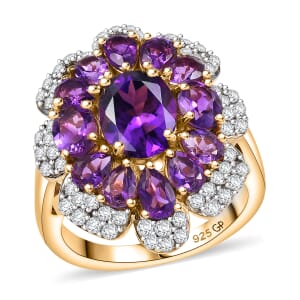 GP Italian Garden Collection African Amethyst and Multi Gemstone 4.90 ctw Ring in 18K Vermeil Yellow Gold Over Sterling Silver (Size 10.0)