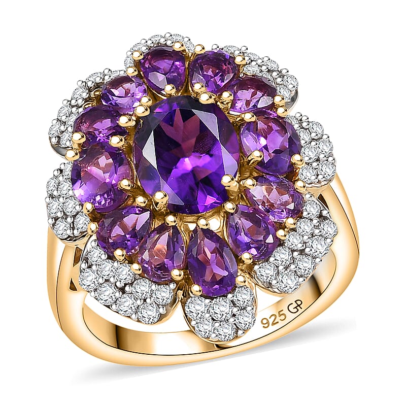 GP Italian Garden Collection African Amethyst and Multi Gemstone 4.90 ctw Ring in 18K Vermeil Yellow Gold Over Sterling Silver (Size 10.0)